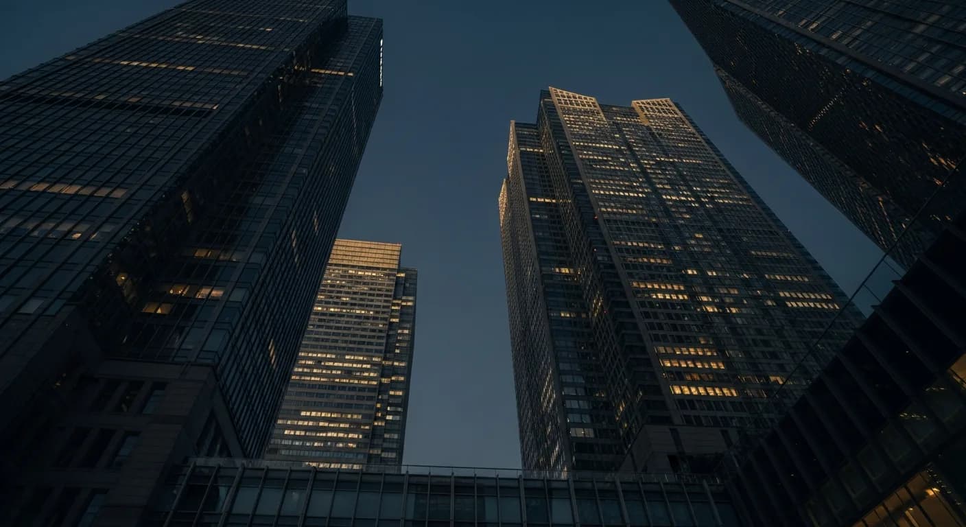 夜の高層ビル群と都市光景